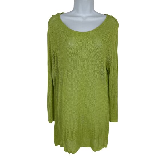 Chicos Lime Green Long Sleeve Round Neck Open Knit Pullover Sweater Size 2 US L - Picture 1 of 8